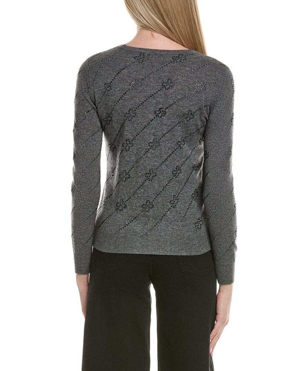 Sofiacashmere Gray Heatset Diagonal Floral Wool & Cashmere-Blend Sweater