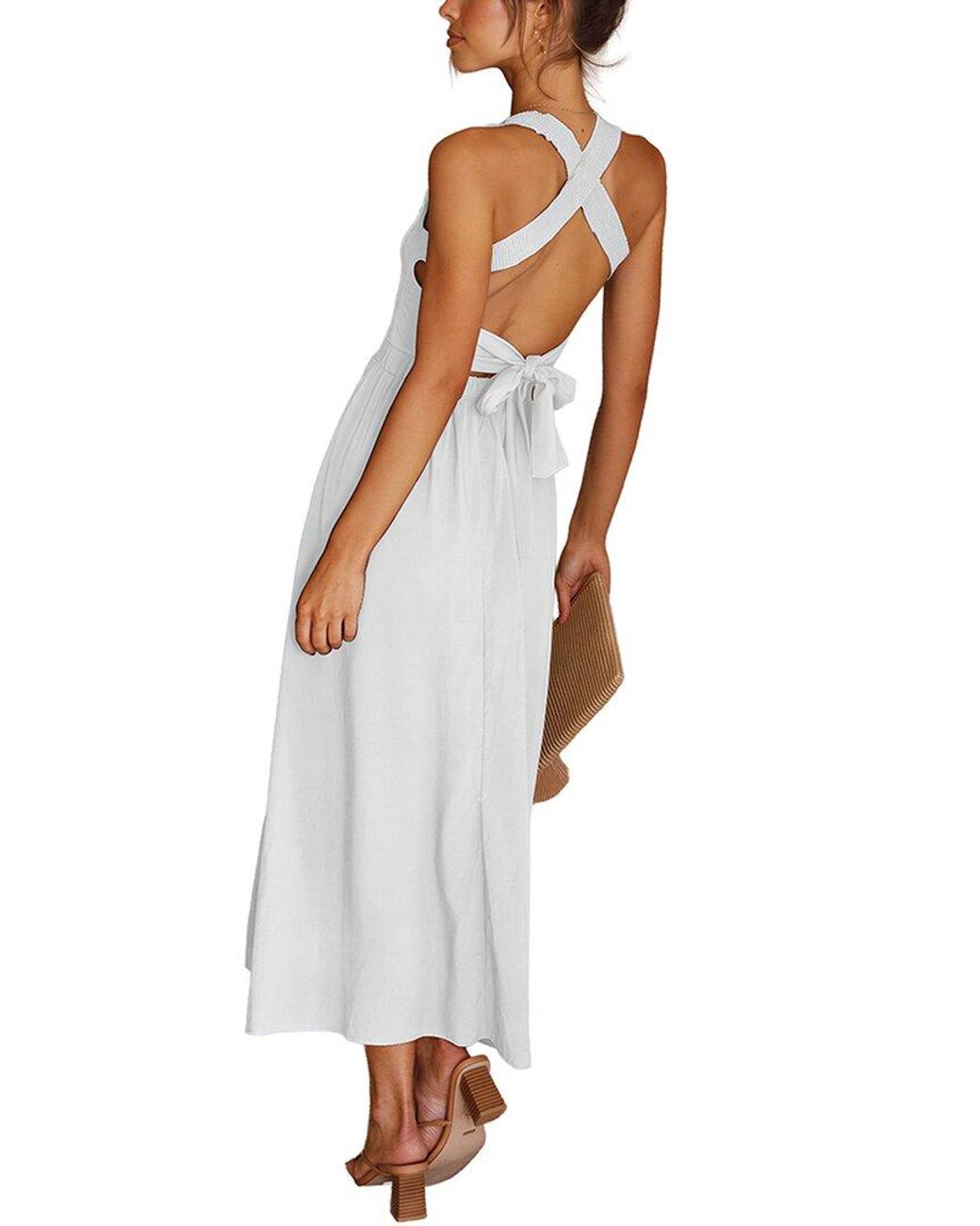 LEON GORI White Solid Midi Dress