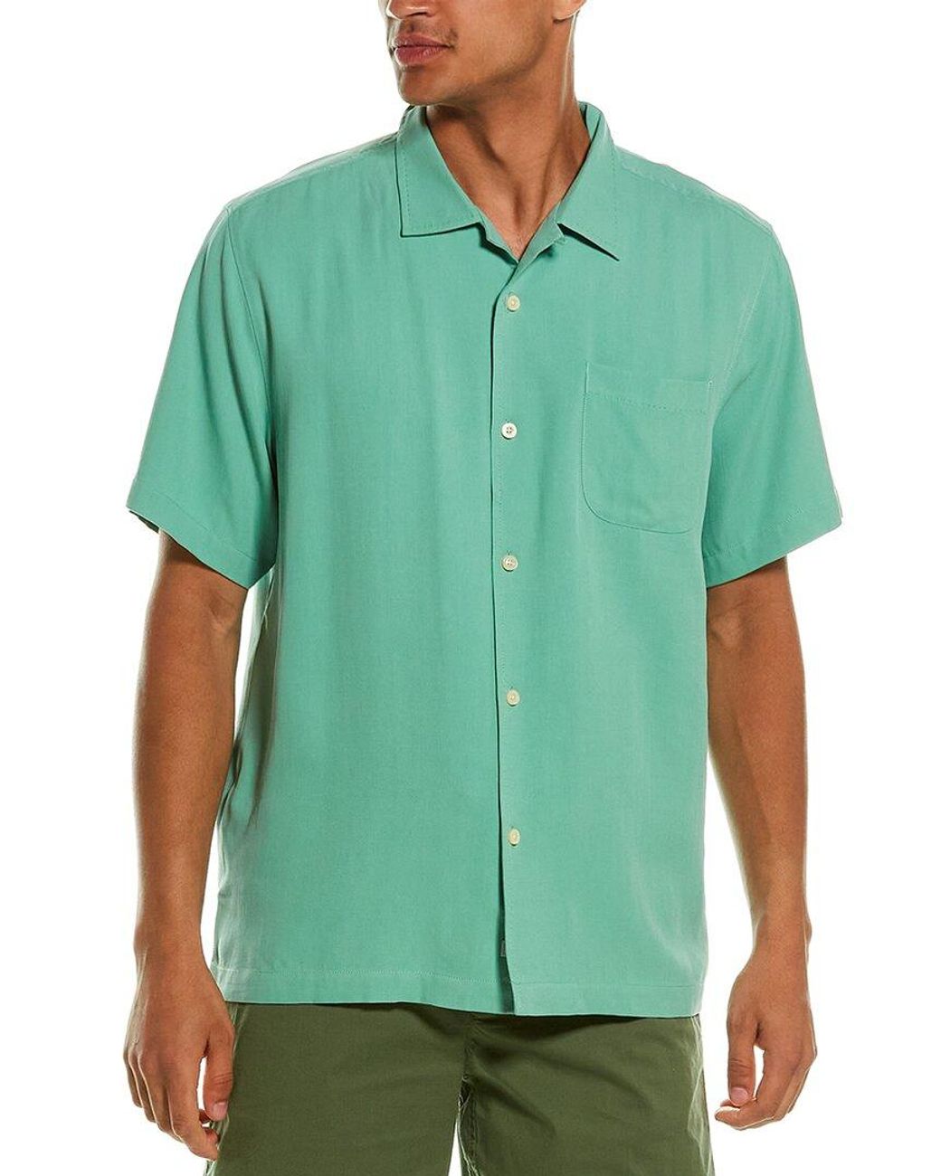 Tommy Bahama Hawaiian Herringbone Silk Shirt in Green for Men | Lyst