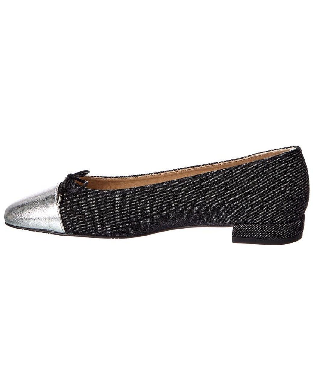 Stuart Weitzman Black Sleek Bow Denim Flat
