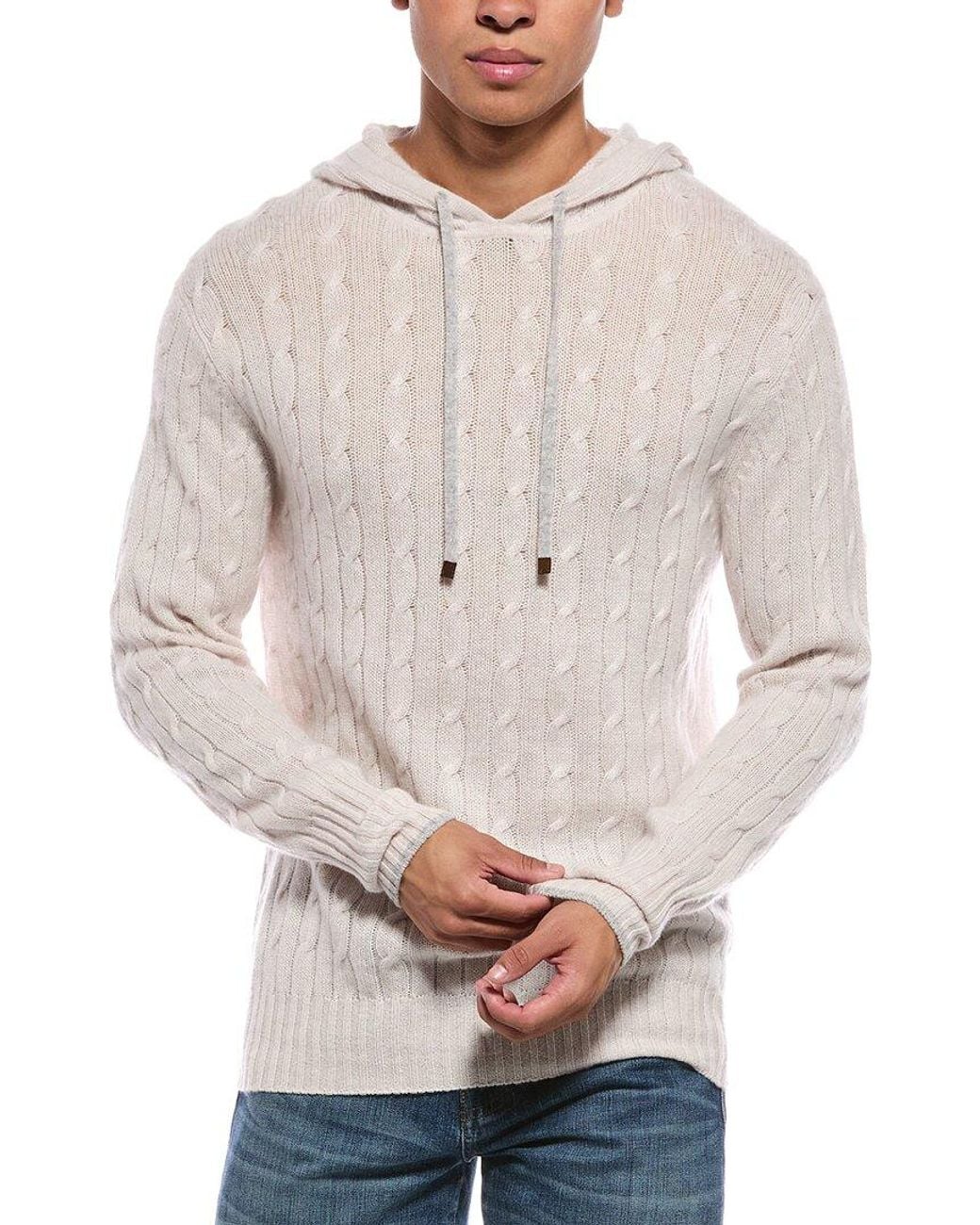 N.Peal Cashmere Natural Fitzrovia Cable 100% Cashmere Hoodie for men