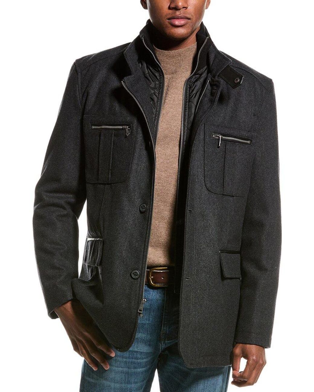 Cole Haan Wool Blend Coat in Black for Men Lyst