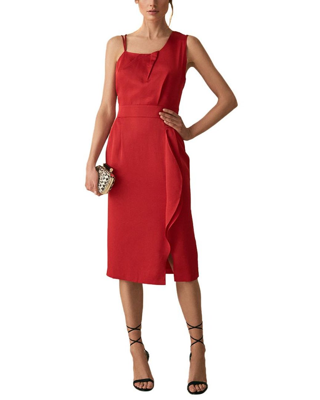 Reiss Sara Ruffle Dress in Red | Lyst