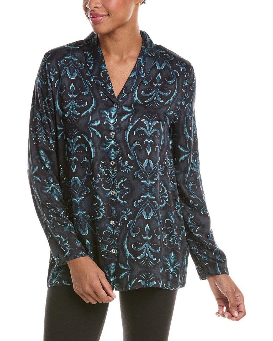 Hanro Blue Marlene Collared Button Front Shirt