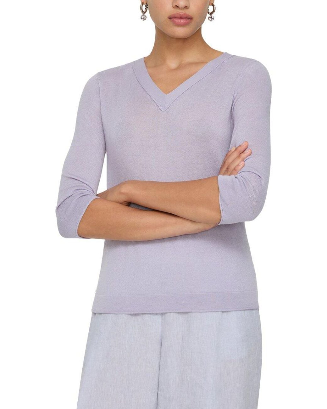 Lafayette 148 New York Gray V-neck 100% Cashmere Sweater