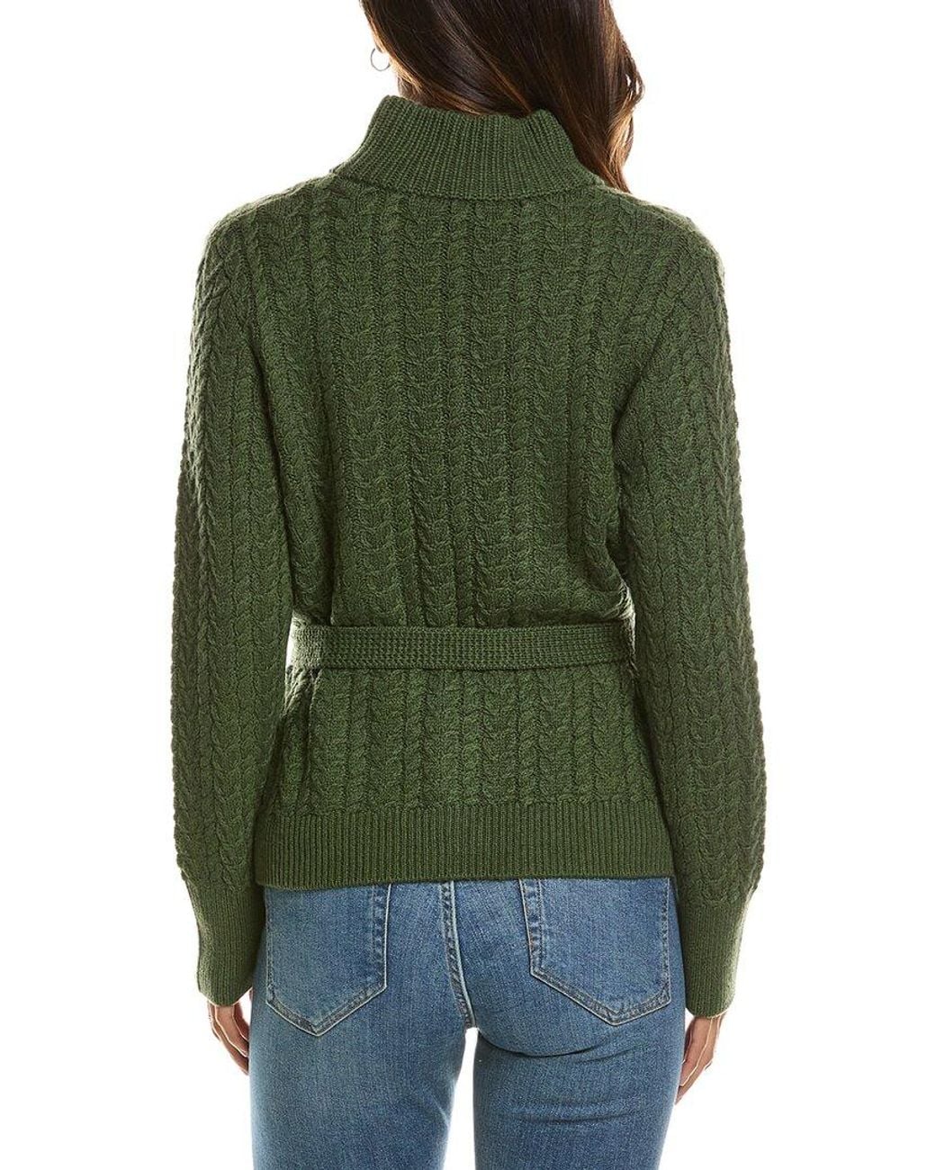Forte Green Military Cable Wool & Cashmere-Blend Cardigan