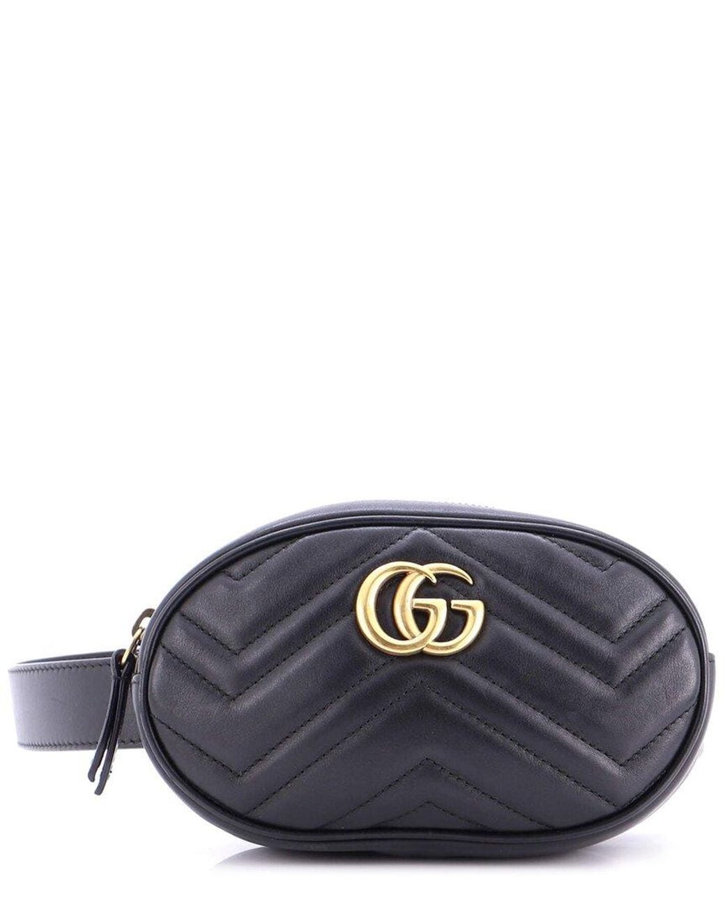 Gucci Blue Matelasse Leather Gg Marmont Belt Bag Leather (Authentic Pre- Loved)