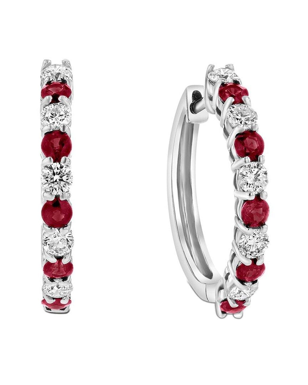 Diana M Red Fine Jewelry 14k 1.35 Ct. Tw. Diamond & Ruby Hoops