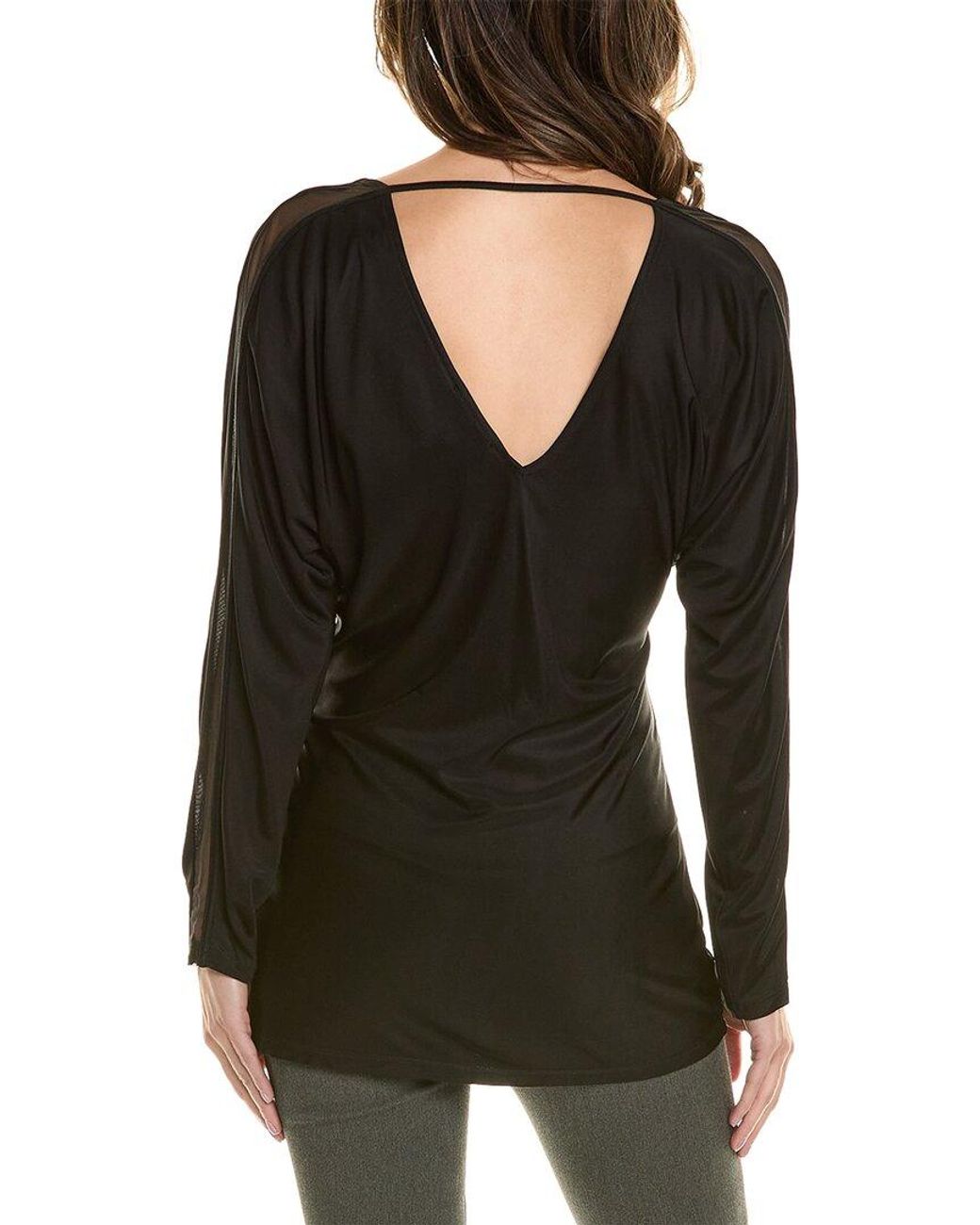 Donna Karan Black Cowl Mesh Inset Top