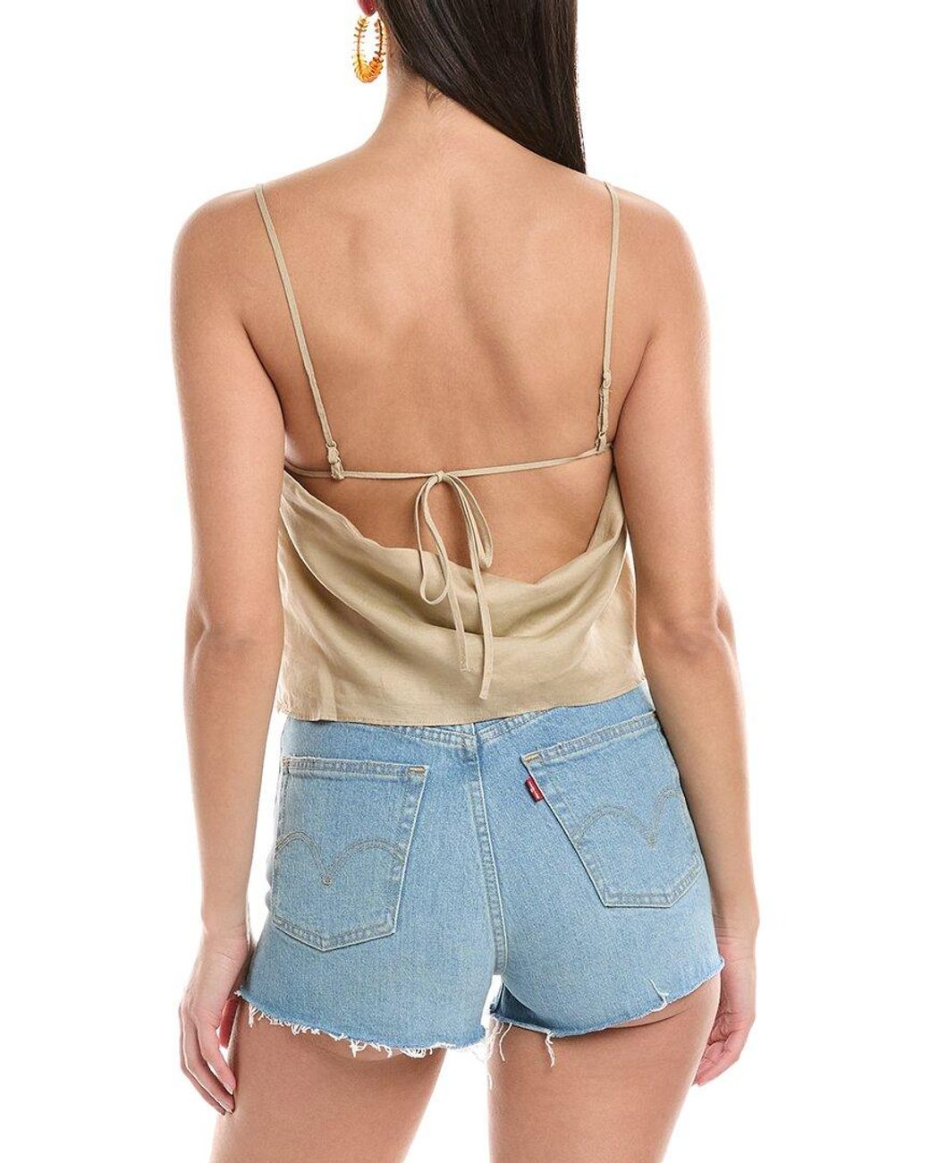 Onia Blue Air Square Neck Linen-Blend Tank