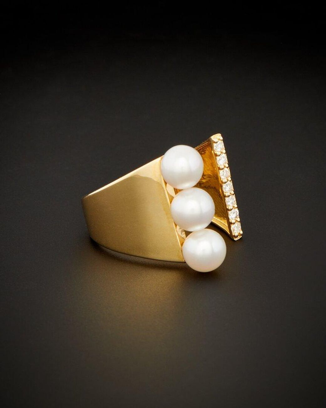 Italian Gold Black 18k Pearl Ring