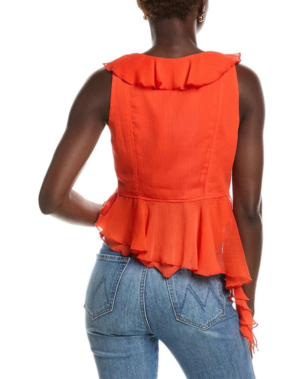 Laundry by Shelli Segal Orange Asymmetrical Ruffle Blouse