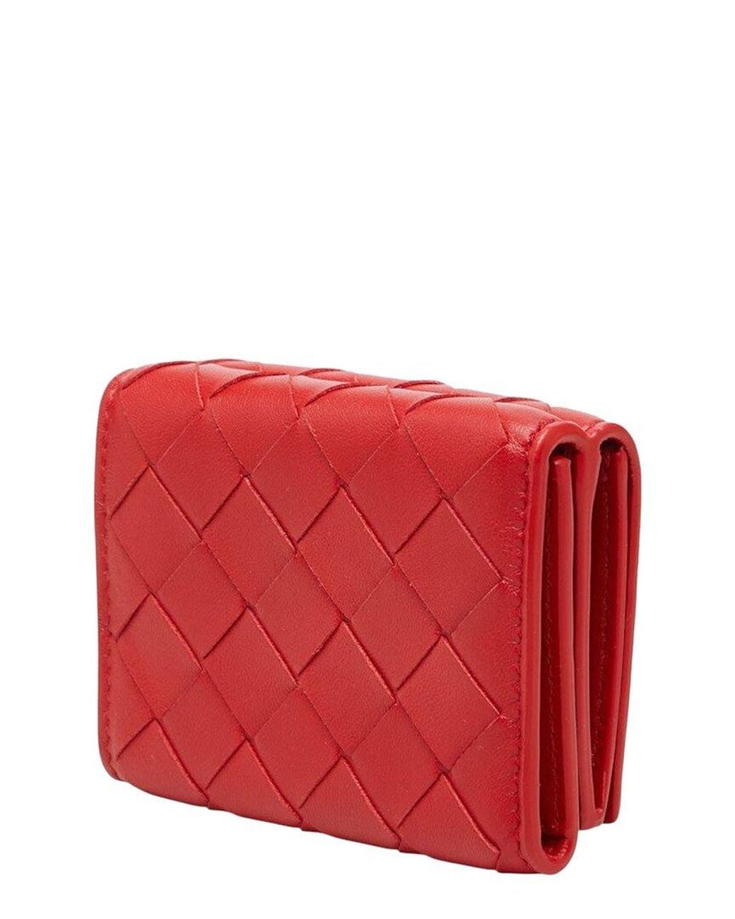 Bottega Veneta Red Intrecciato Leather Compact Trifold Wallet (Authentic Pre- Loved)