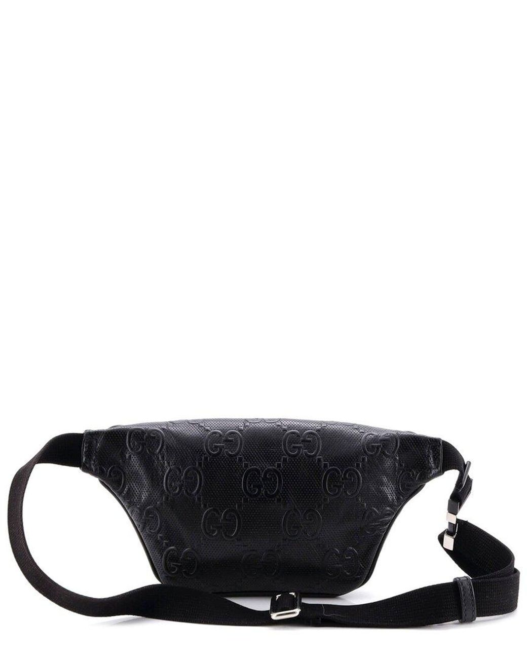 Gucci Black Gg Embossed Perforated Leather Belt Bag Small (Authentic Pre- Loved)