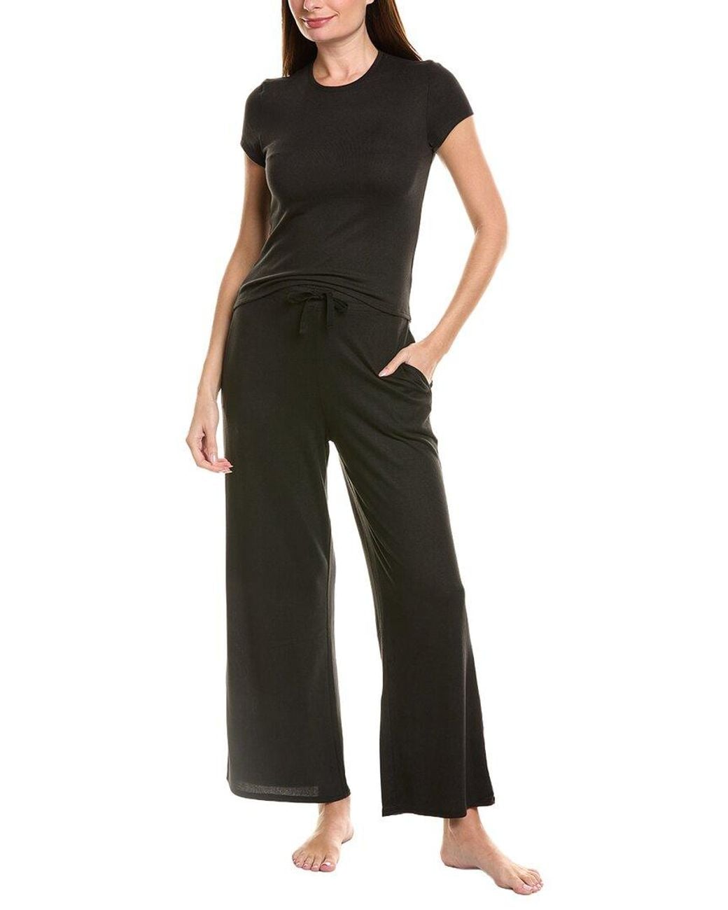 Natori Black 2Pc Bliss Essentials Short Sleeve Pajama Set