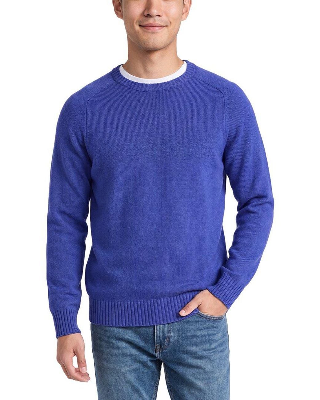 N.Peal Cashmere Blue Raglan 100% Cashmere Crewneck Sweater for men