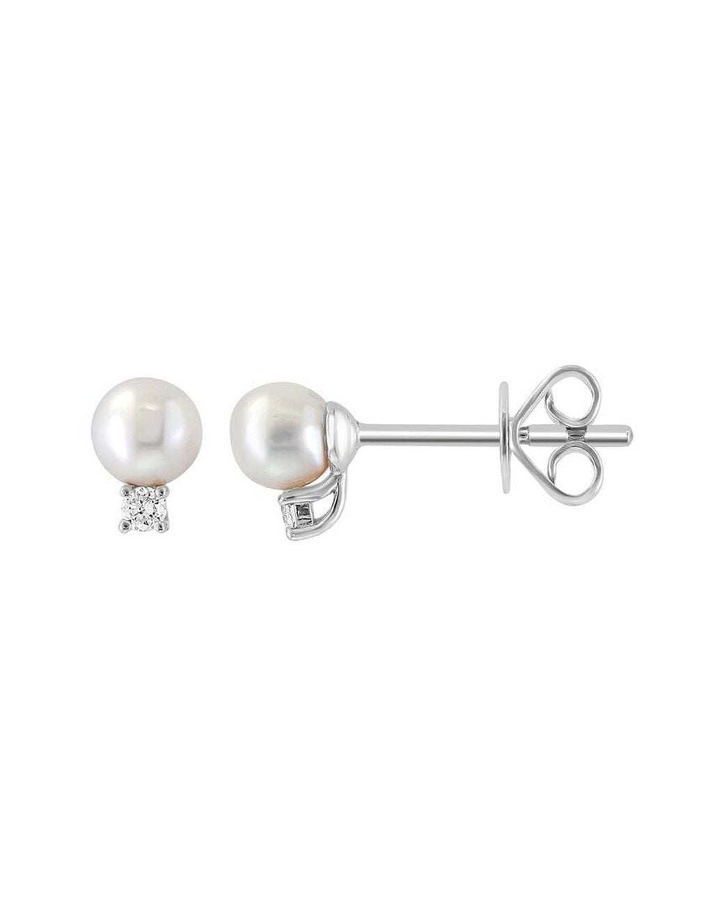 Effy Fine Jewelry Metallic 14K 0.04 Ct. Tw. Diamond & 4Mm Pearl Earrings