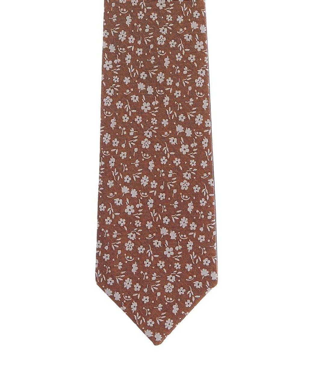 Canali Orange Floral/ Squares Reversible Silk Tie for men