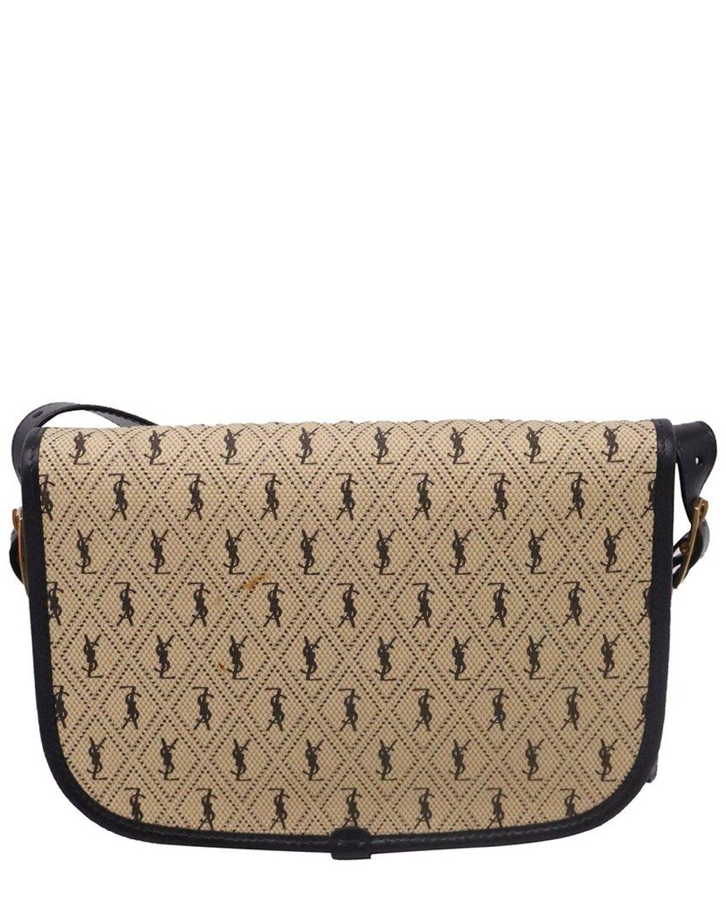 Saint Laurent Gray Camel Canvas Monogram All-Over Logo Satchel (Authentic Pre- Loved)