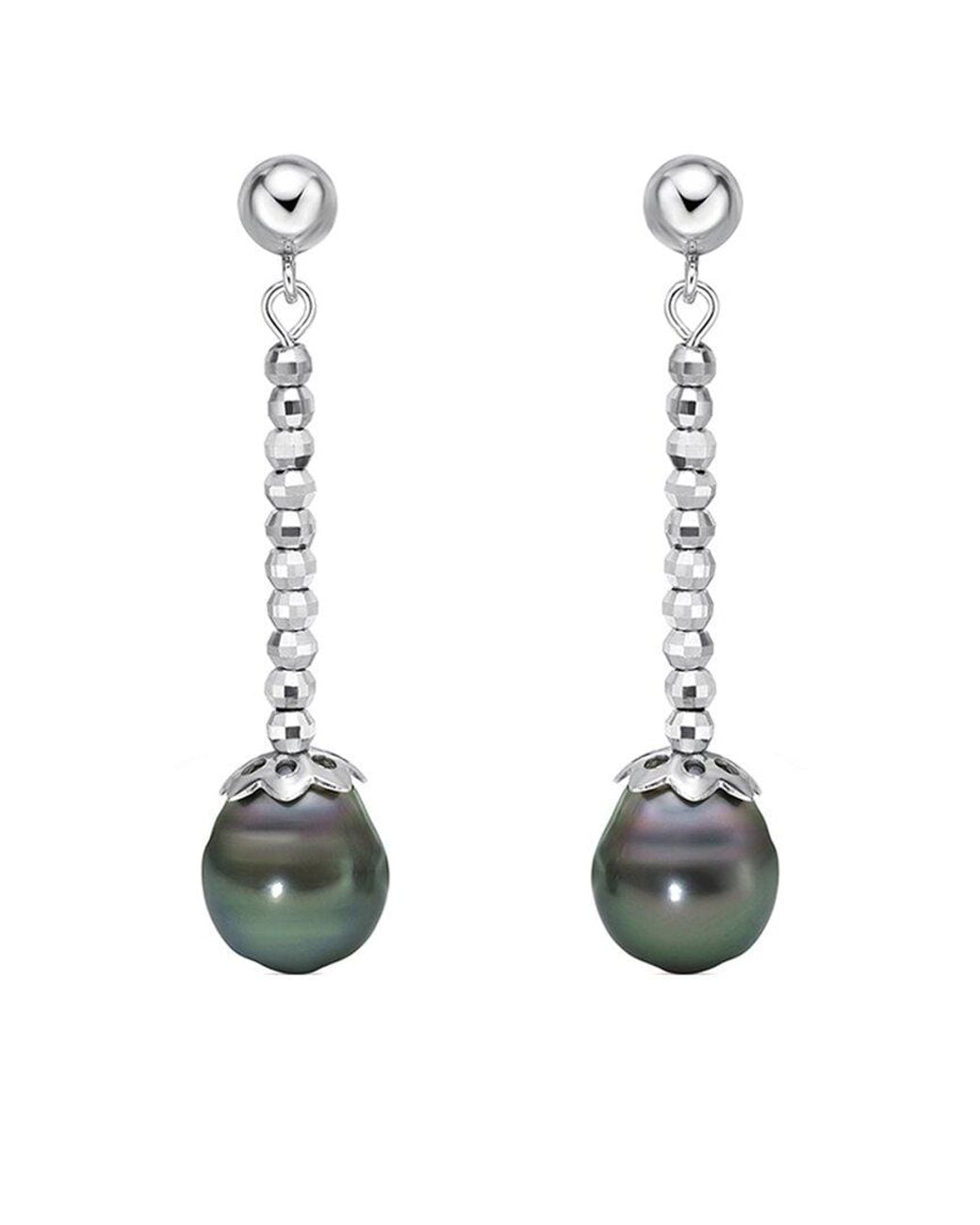 Belpearl White Silver 10-9mm Tahitian Pearl Earrings