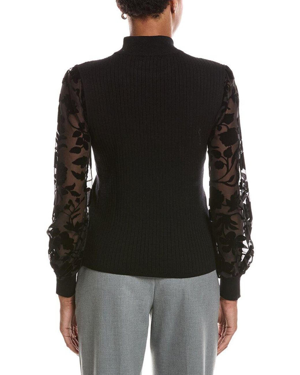 Joseph A Black Burnout Mock Neck Top