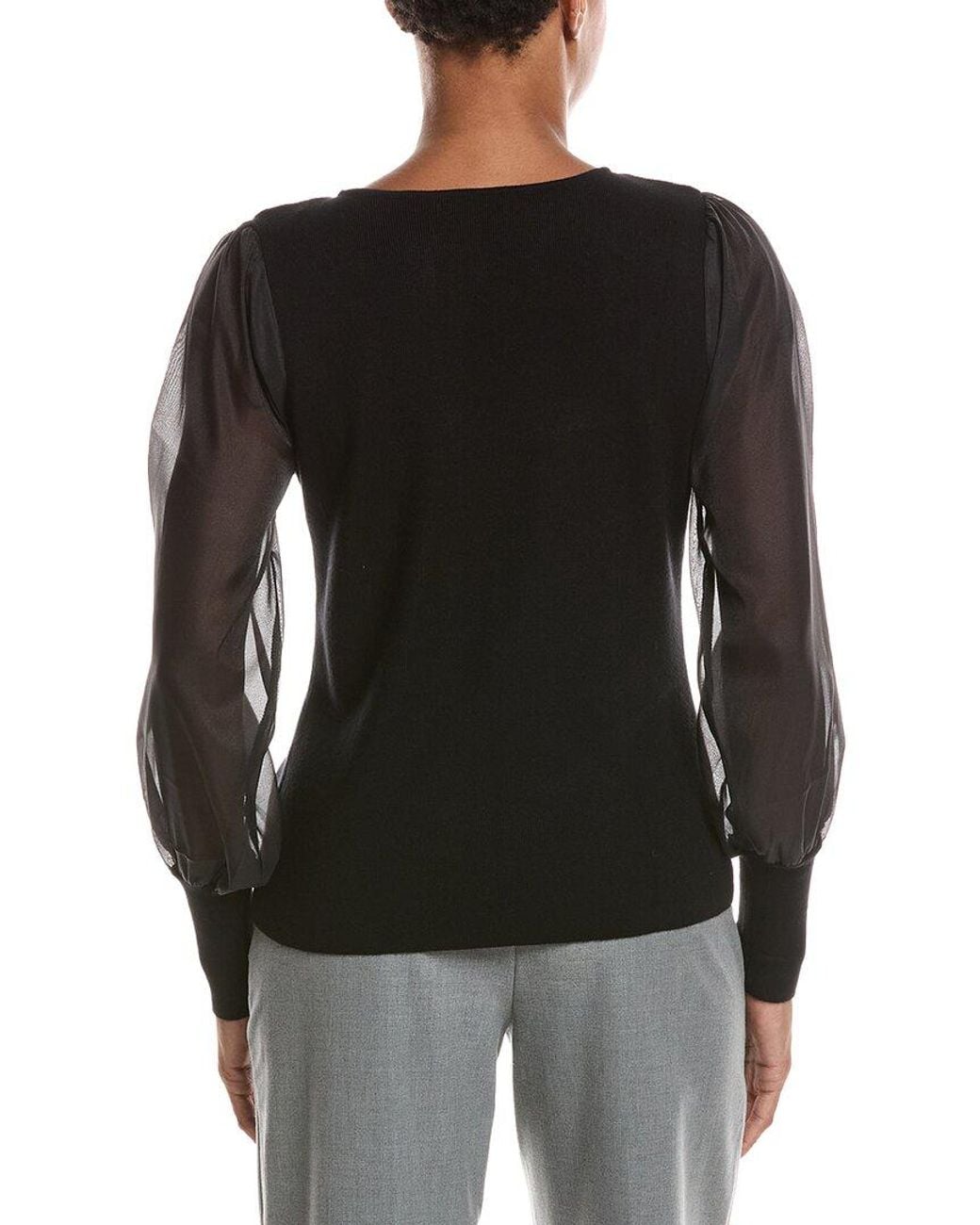 Joseph A Black Organza Sleeve Pullover