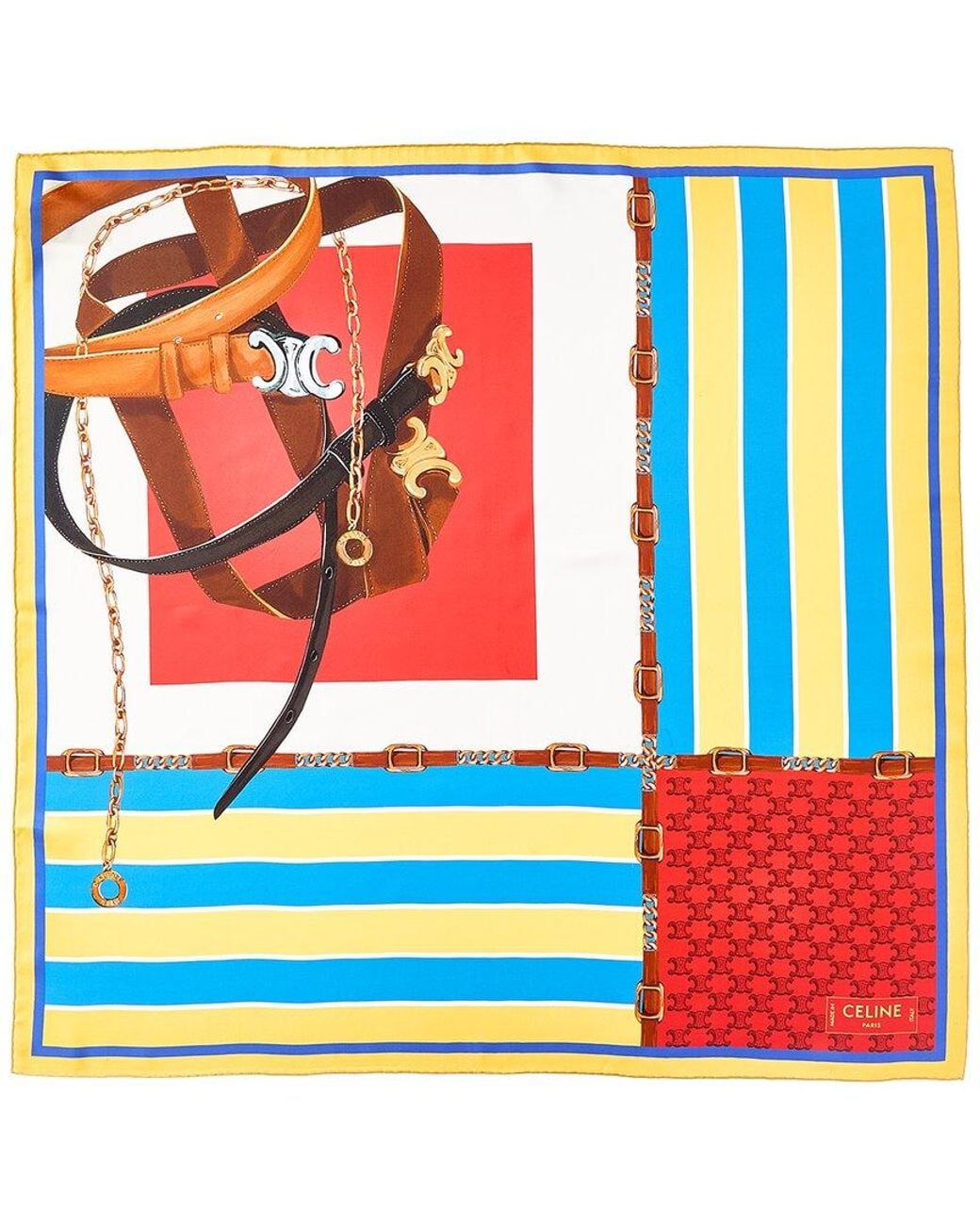 Céline Blue Belts & Stripes Silk Scarf