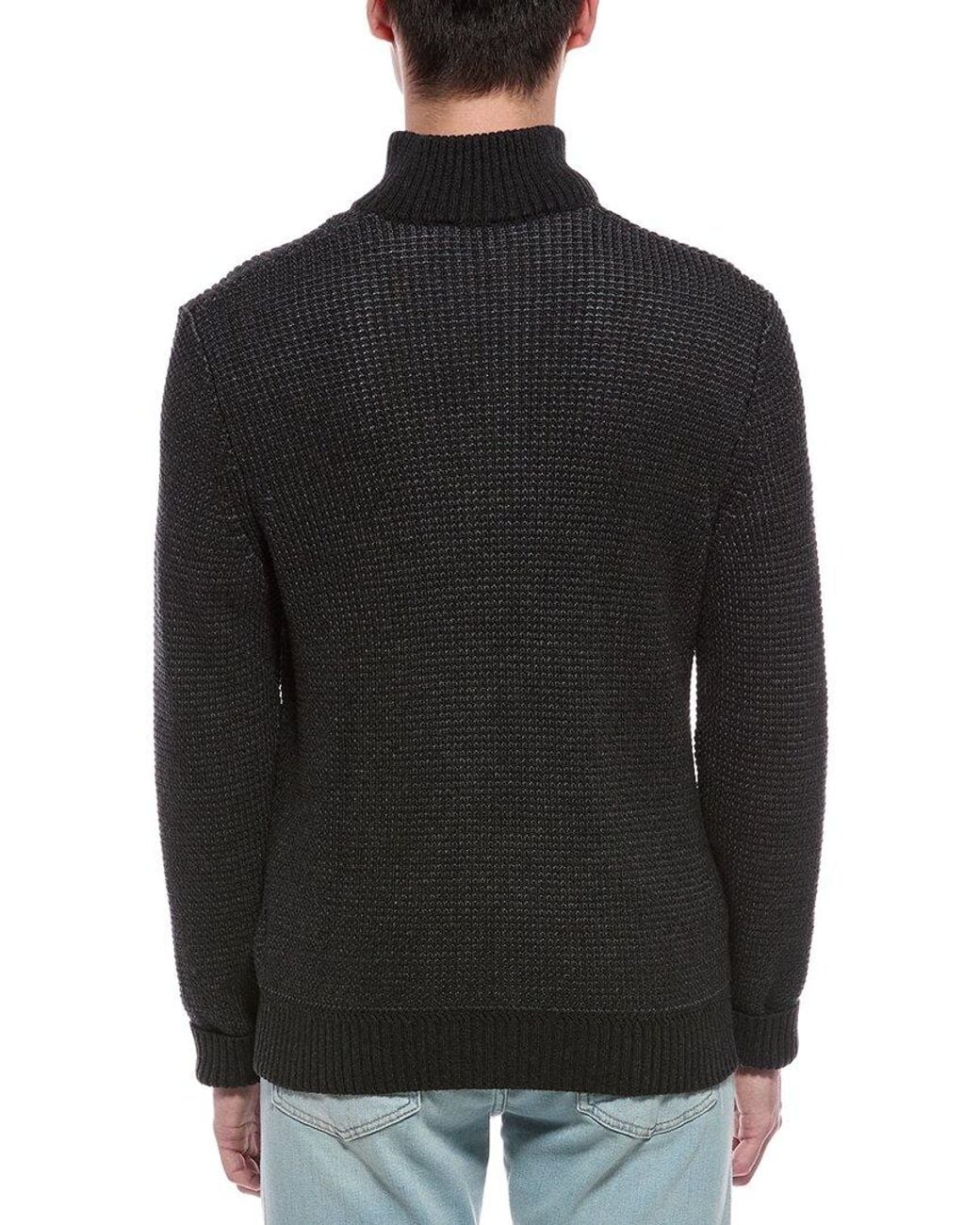 Faherty Brand Black Waffle Knit Cashmere-Blend Mock Neck Sweater for men