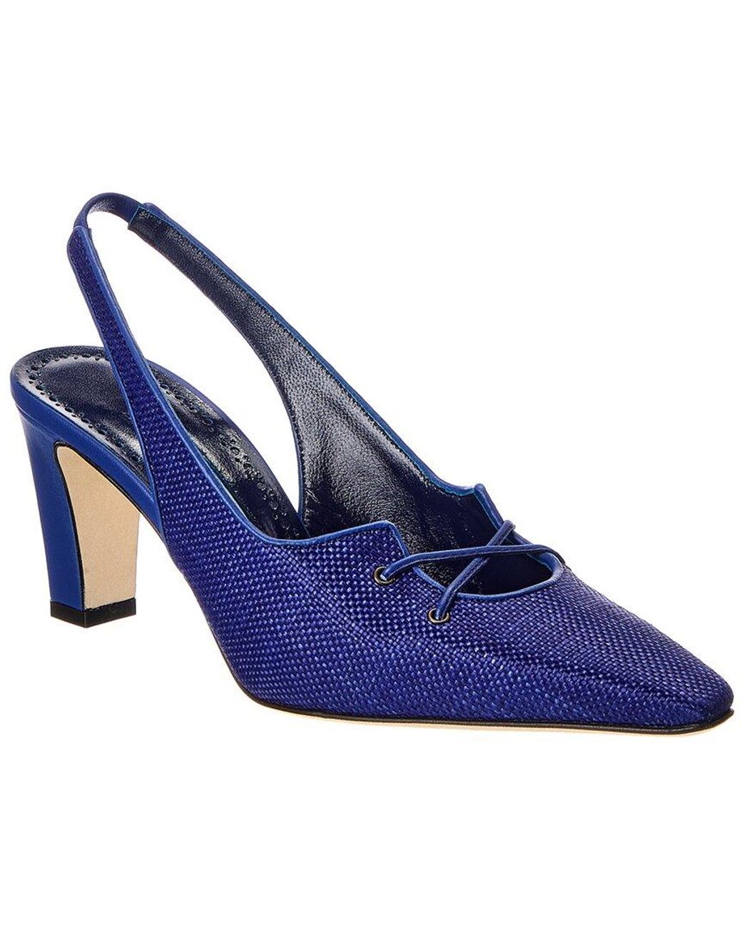 Manolo Blahnik Blue Montbalo 70 Raffia Slingback Pump
