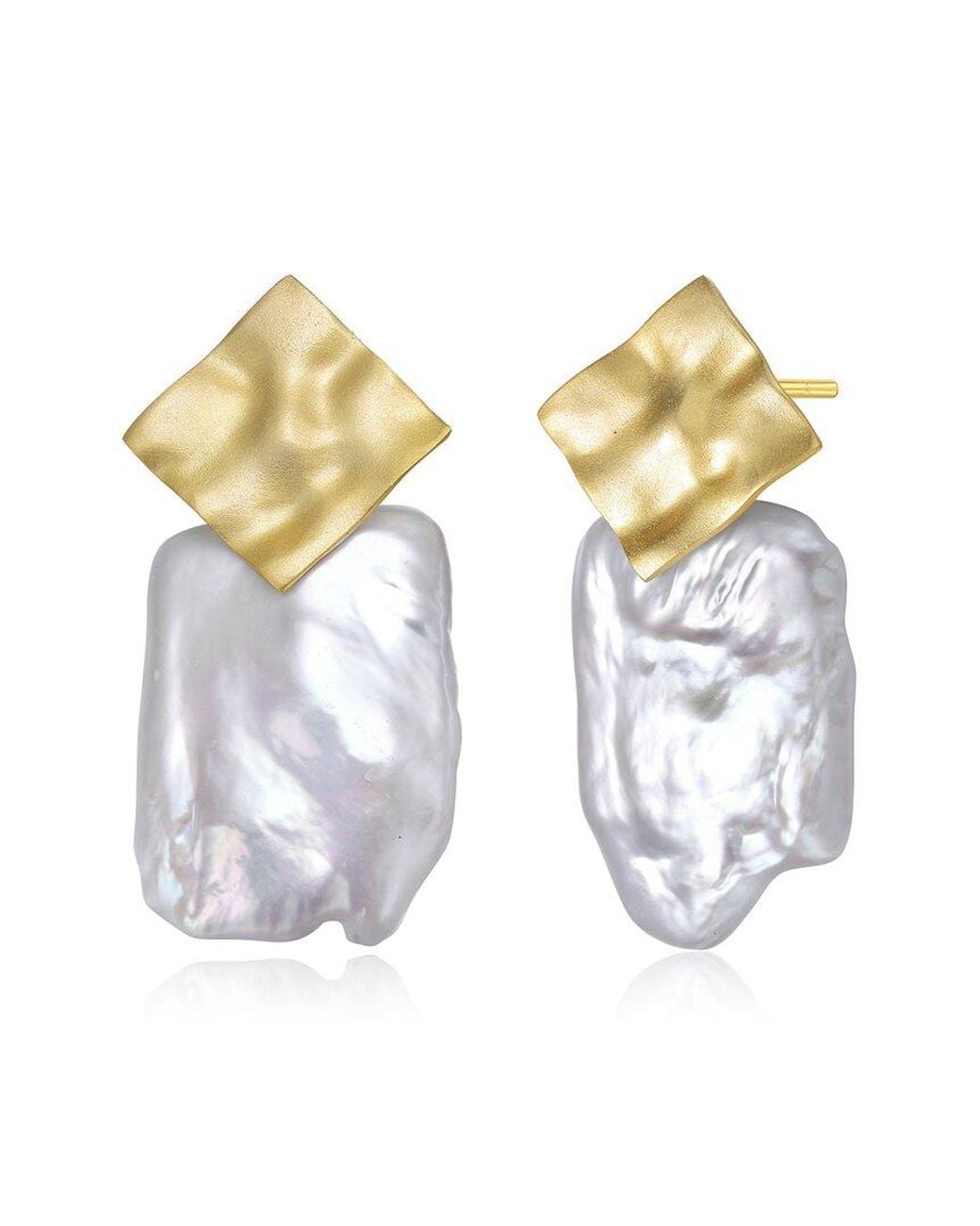 Rachel Glauber Metallic 14k Over Silver 21-17.5mm Pearl Earrings