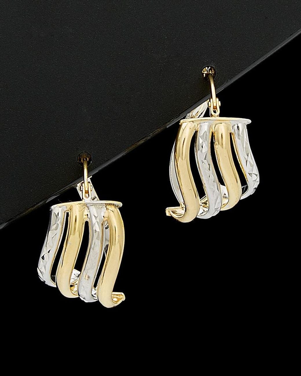 Italian Gold Black 14k Two-tone Hoop Earrings