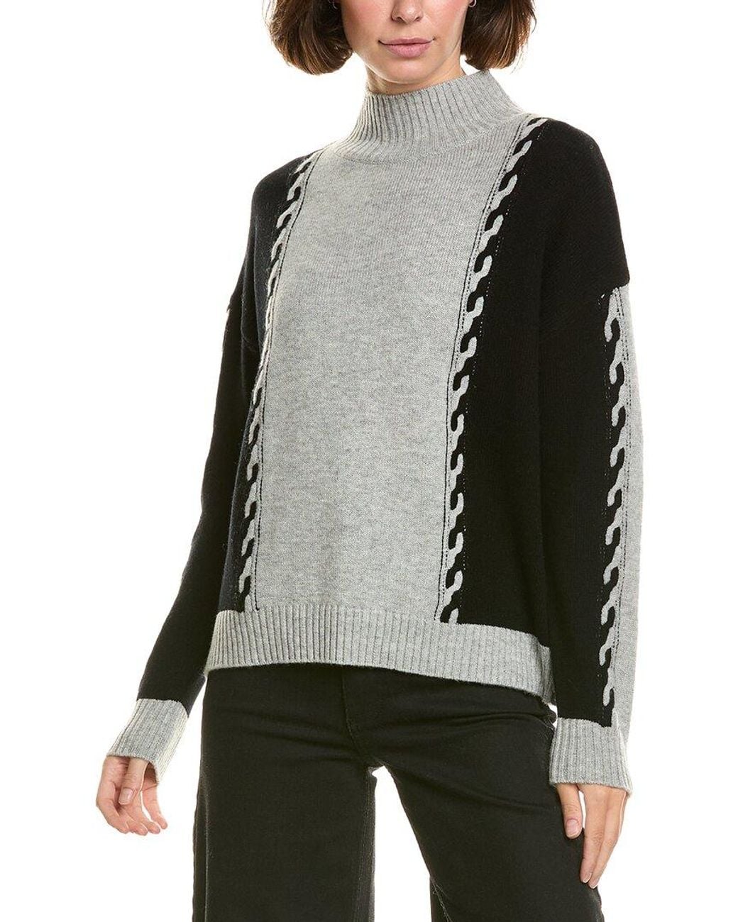 InCashmere Black Mock Neck Wool & Cashmere-Blend Pullover