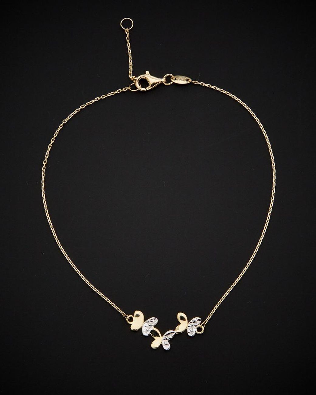 Italian Gold Black 14K Two-Tone Triple Butterfly Adjustable Anklet