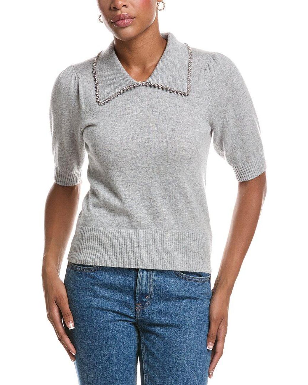 Autumn Cashmere Gray Peter Pan Collar 100% Cashmere Sweater