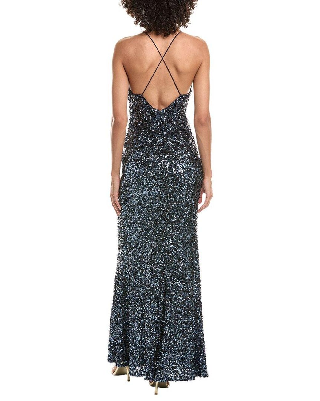Halston Heritage Blue Manon Sequin Gown