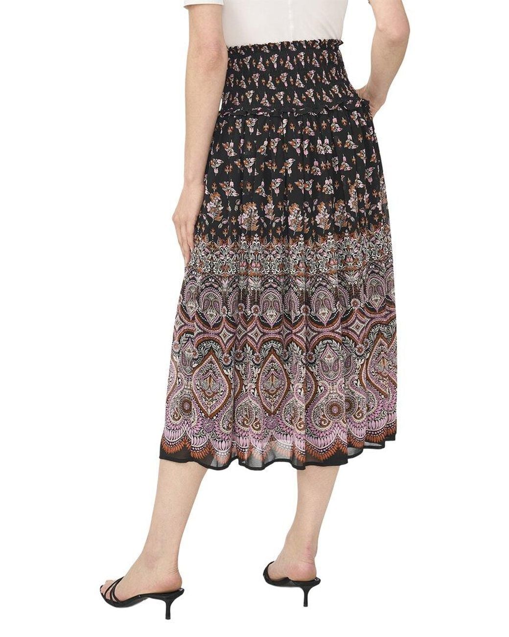 Cece Black Smocked Waist A Line Midi Skirt