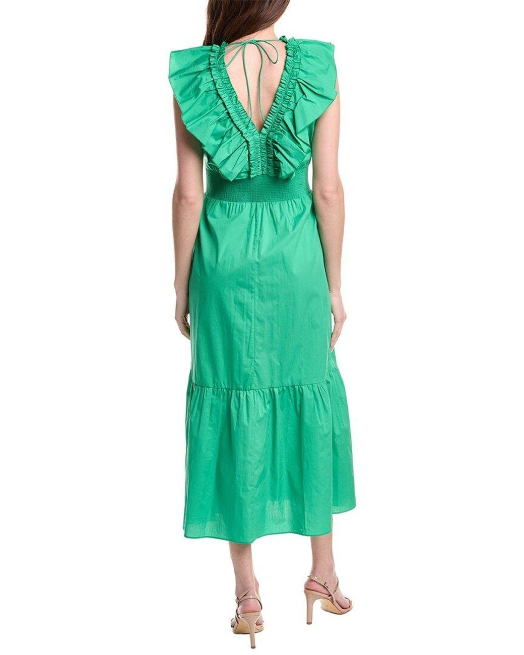Adrianna Papell Green Ruffle Front Maxi Dress