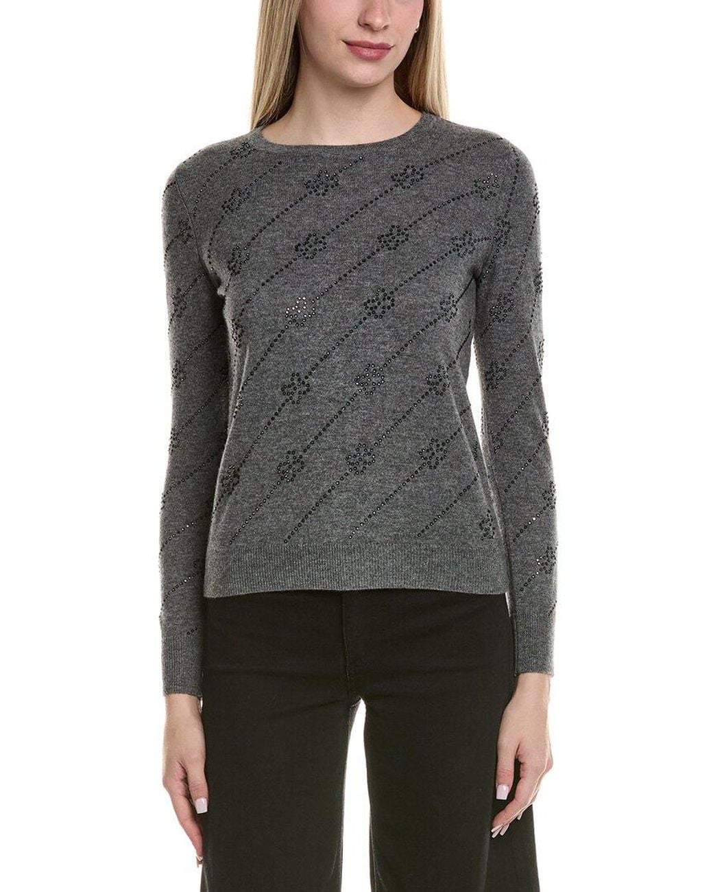 Sofiacashmere Gray Heatset Diagonal Floral Wool & Cashmere-Blend Sweater