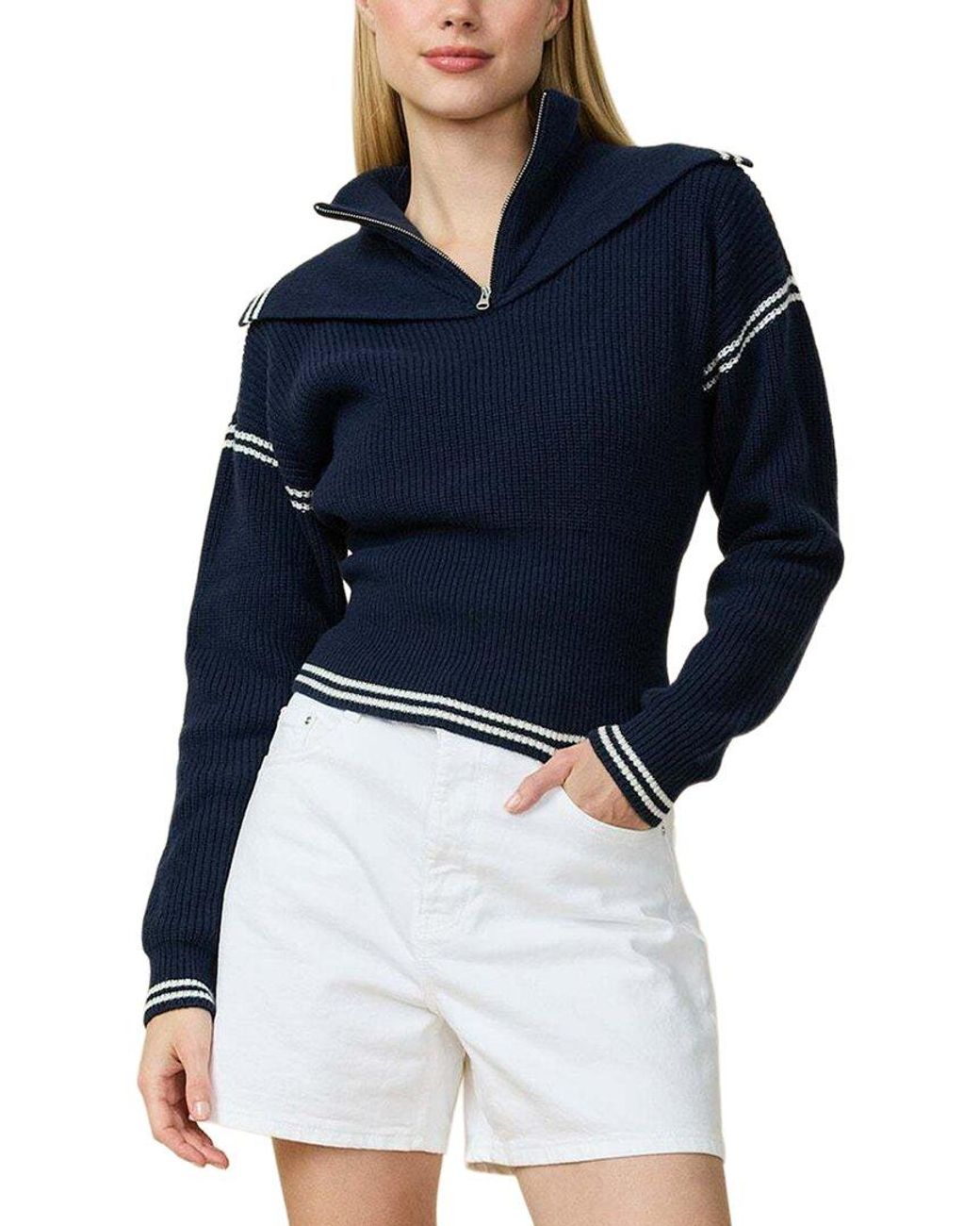 Rowing Blazers Blue Double Collar 1/4-zip Wool-blend Pullover