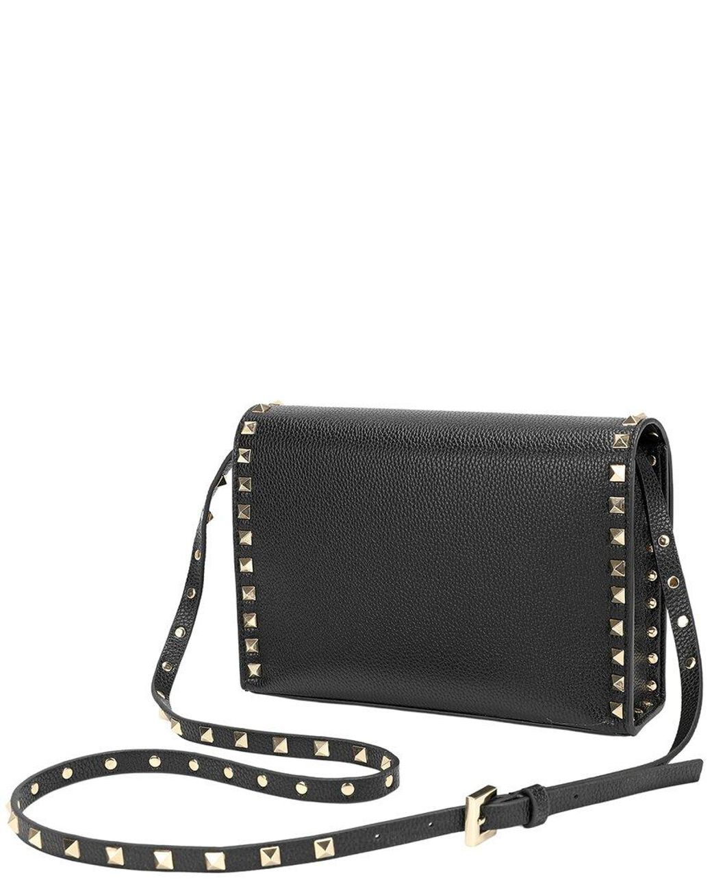 Tiffany & Fred Paris Black Studded Leather Crossbody Flap Bag