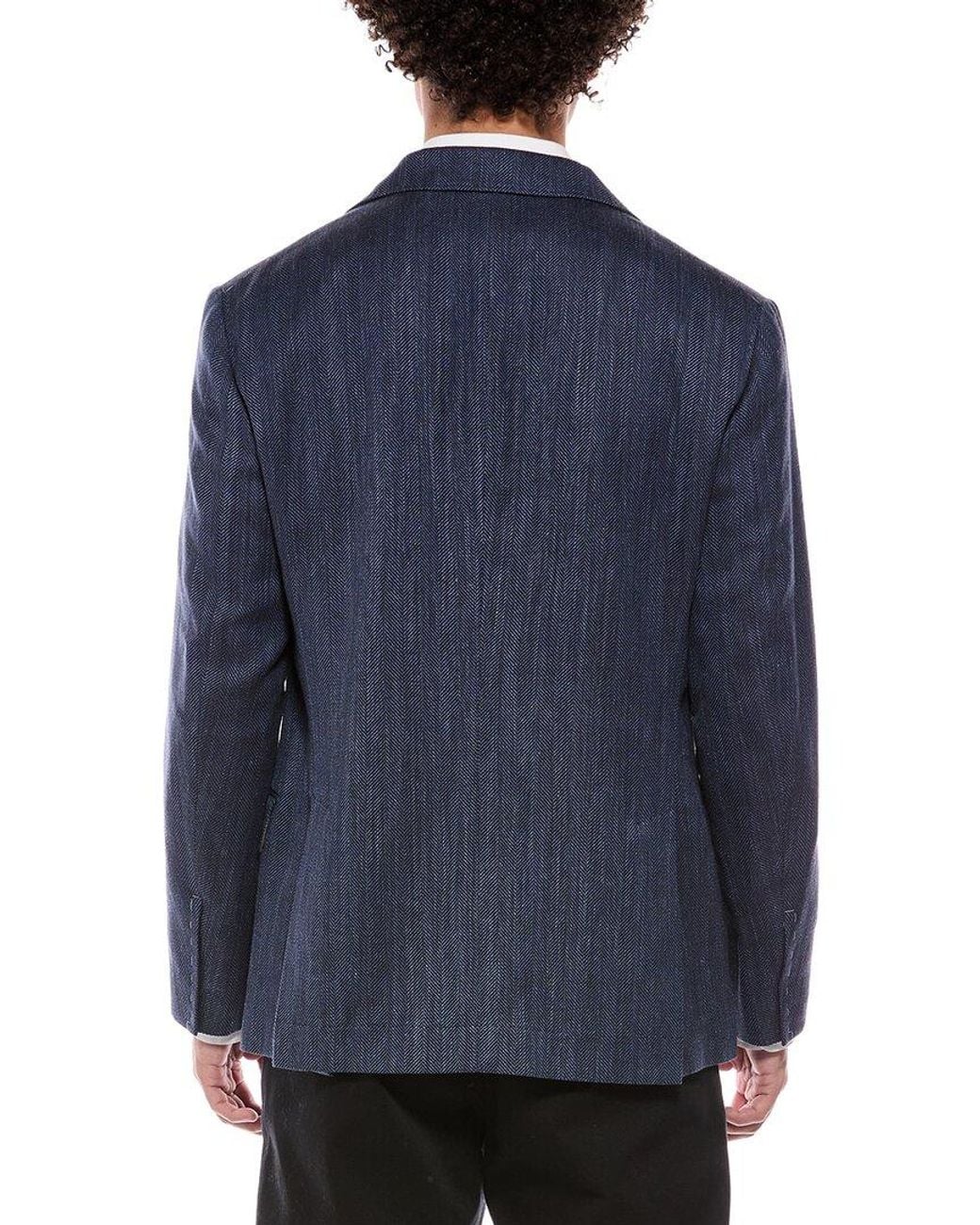 Brunello Cucinelli Blue Wool, Silk, & Linen-Blend Blazer for men