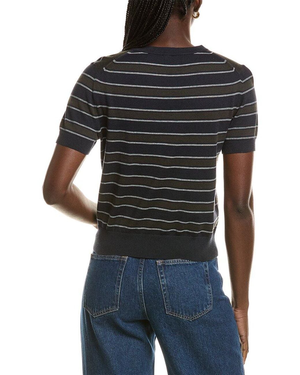 Vince Black Striped Cashmere-Blend T-Shirt