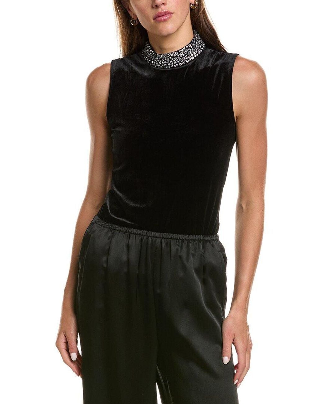 L'Agence Black Madelyn Mock Neck Top