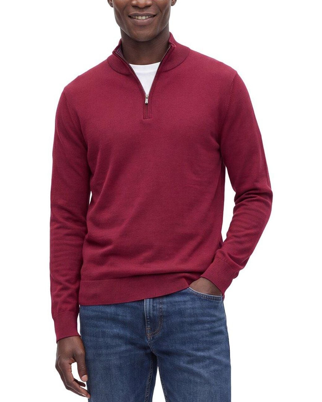 Raffi Red Jersey 1/4-Zip Mock Neck Sweater for men