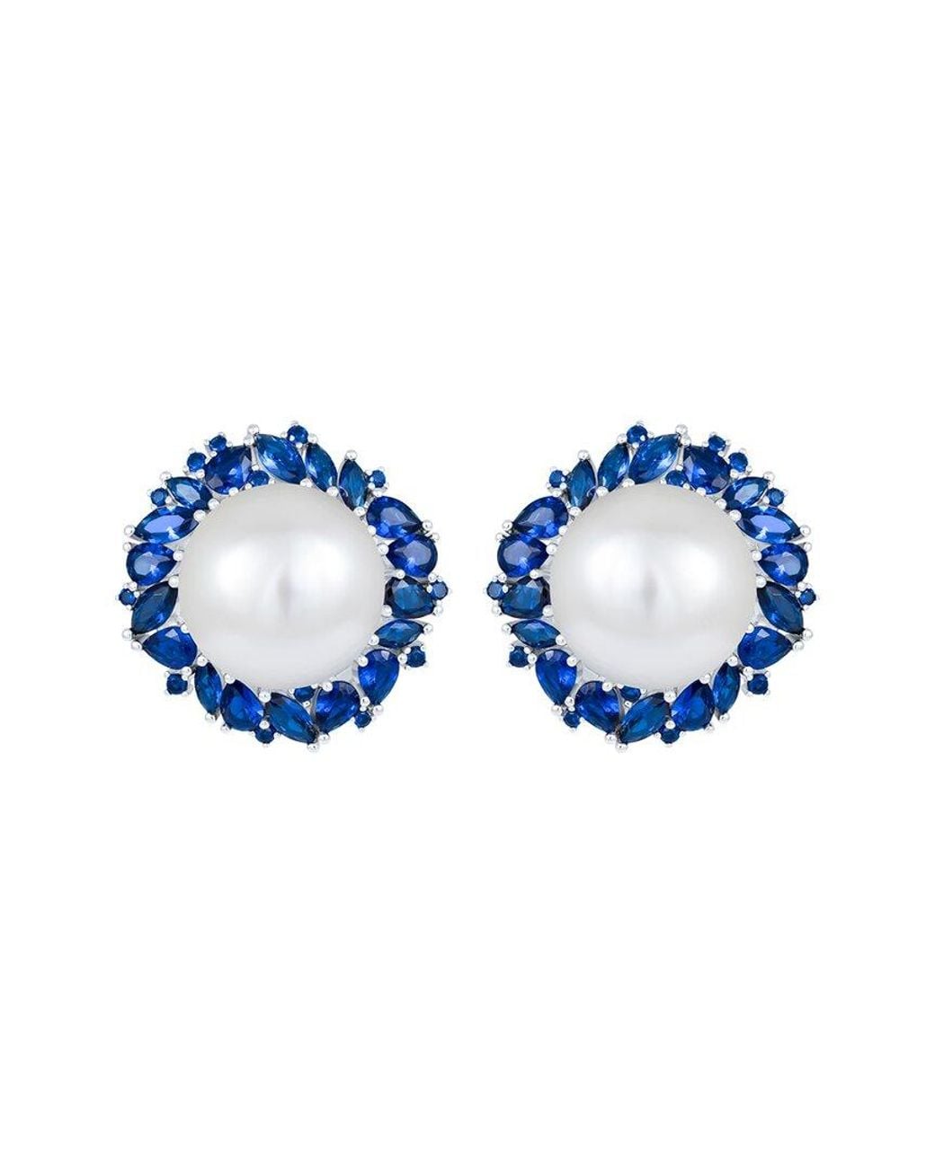 Splendid Blue 14Mm Pearl Cz Plated Earrings