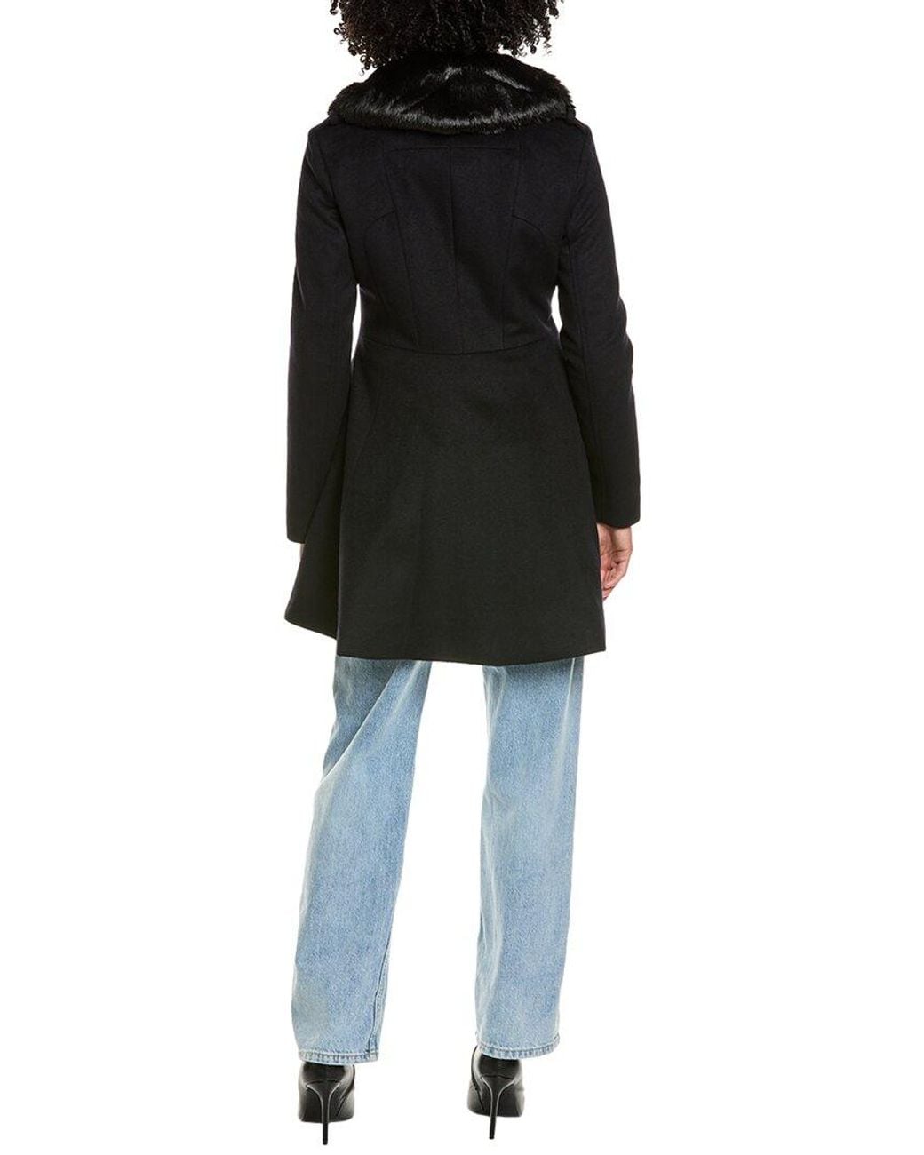 Via Spiga Black Double-Breasted Wool-Blend Coat