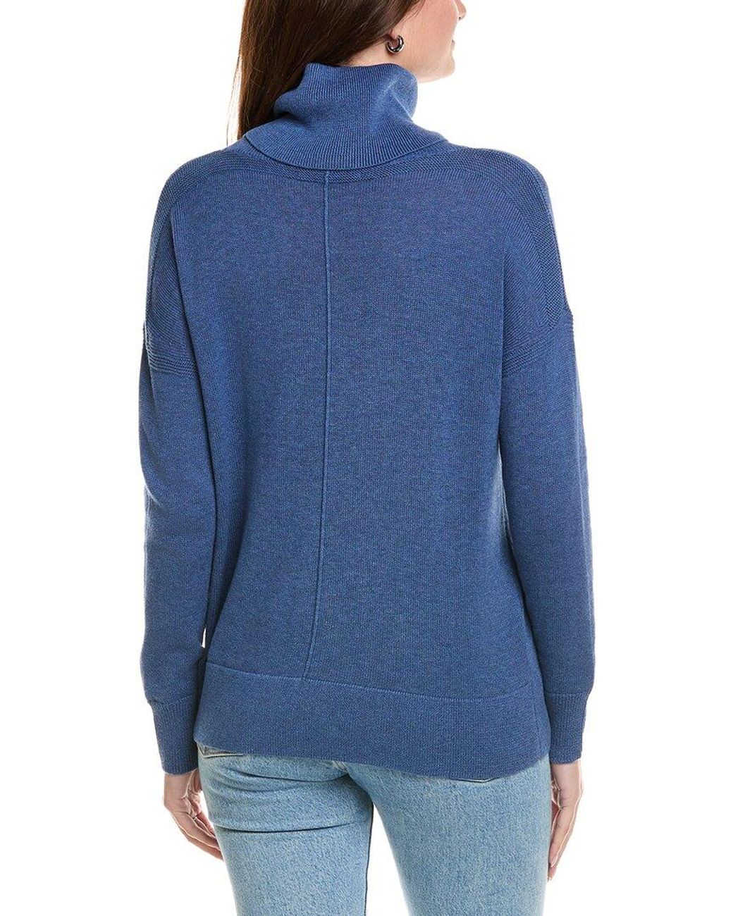 Hannah Rose Blue Boxy Turtleneck Cashmere-Blend Sweater