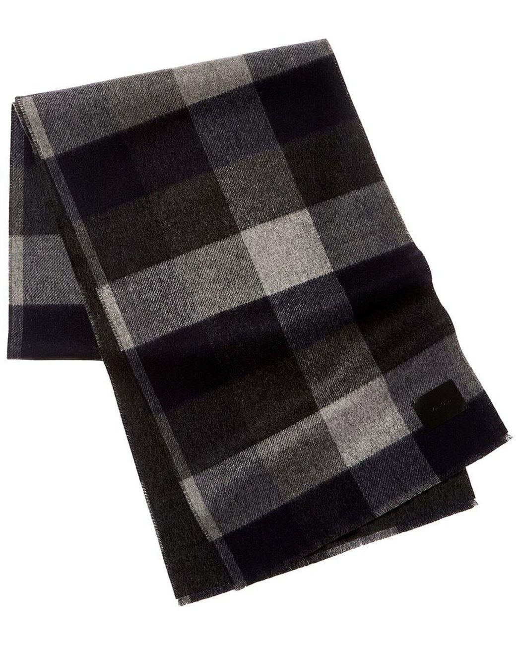 Vince Black Double Face Stafford Plaid Wool & Cashmere-Blend Scarf for men