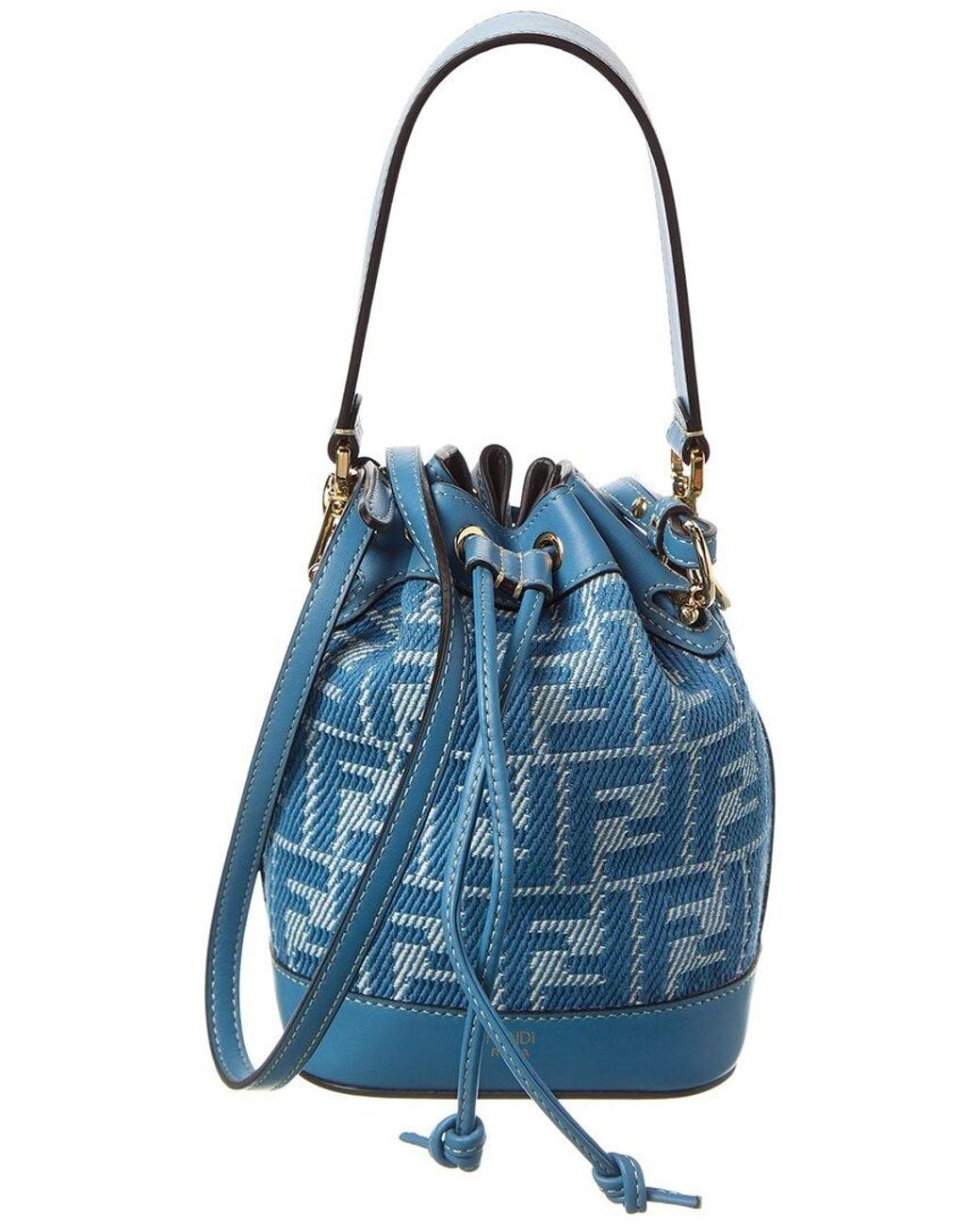 Fendi Blue Mon Tresor Mini Ff Jacquard & Leather Bucket Bag