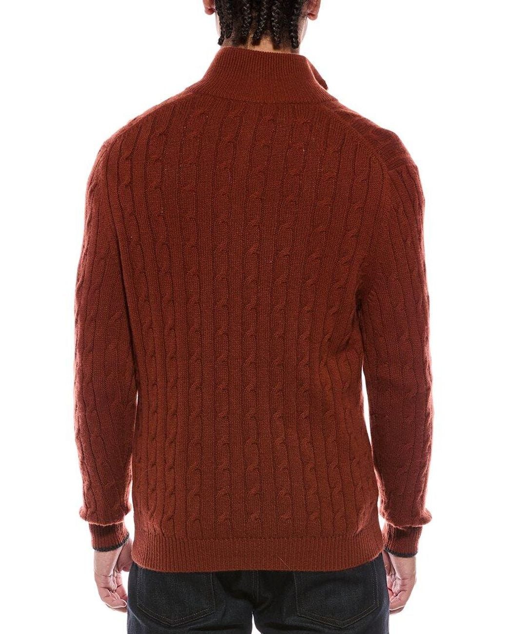 N.Peal Cashmere Red Albemarle Cable Cashmere 1/2-Zip Sweater for men